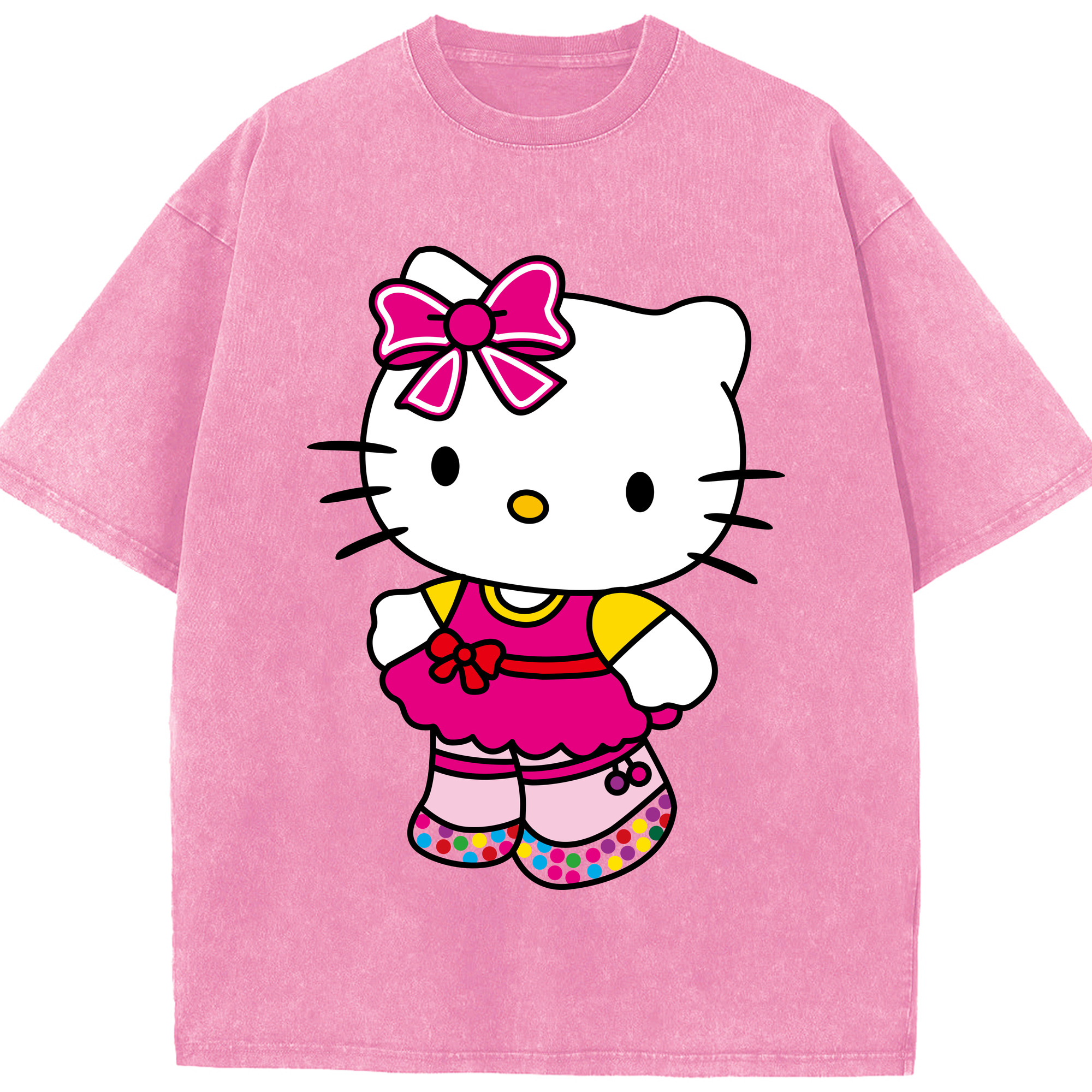 （画像用） Hello Kitty ハローキティ 綿100% ヴィンテージ風 半袖Tシャツ（フロントプリント）